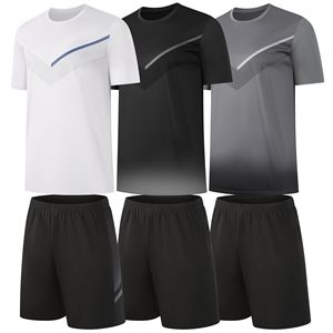 Running Sets For Men <b>Shirt</b> and Shorts 100% Polyester Set Zipper Pockets Quick Dry Gym Athletic Clothes Workout Summer Outfit - Product Image 5