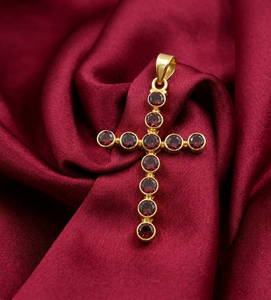Colgante de Cruz de Plata de Ley 925 con Granate Rojo, Chapado en Oro Rosa y Oro Amarillo, Joyería Cristiana Hecha a Mano, Regalo para Mujer - Product Image 5