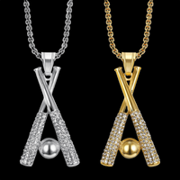 Meilleur Prix Pendentif Batte de Baseball Givrée en Argent 925 Plaqué Or avec Perle d'Eau Douce, Collier Unisexe Hip Hop, Inde