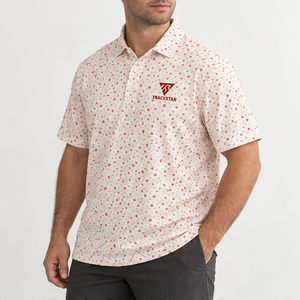 Polo pour homme Trackstar, blanc, imprimé confettis corail, manches courtes, col boutonné, chemise de golf décontractée, logo personnalisé - Product Image 5