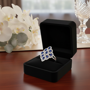 Sapphire Diamond <b>Cocktail</b> <b>Ring</b> | 18K White <b>Gold</b> Luxury Statement <b>Ring</b> 0.90TCW Fine Jewelry for Women Wedding Party Gift Elegant - Product Image 2