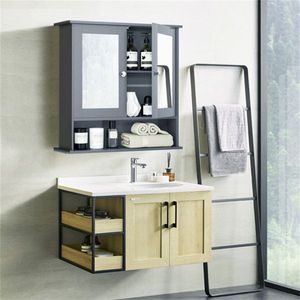 Mobile Bagno Moderno Grigio con Specchio Smart, Struttura in Legno Massello, Alluminio e PVC, Finitura Scura per Hotel o Soggiorno - Product Image 5