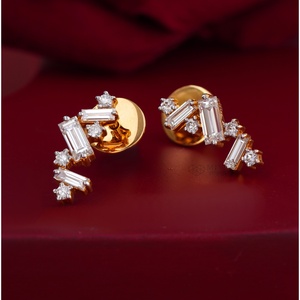 14K Gold Baguette Round 0.99 CT Lab Grown Diamond Zigzag Stud <b>Earrings</b> - Product Image 4