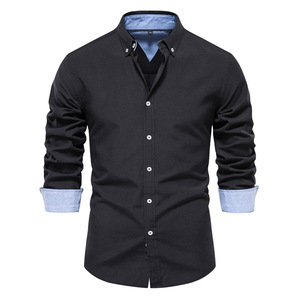 Men's <b>Black</b> Long Sleeve <b>Dress</b> Shirt <b>Button</b> Down Collar Solid Color Cotton Poplin Smart Casual Full Sleeve Autumn Wear - Product Image 5