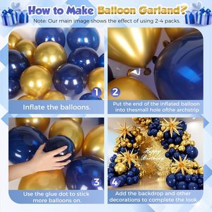 Kit Arco di Palloncini in Lattice Blu Navy e Oro Metallizzato, 153 Pezzi, Stelle di Diverse Dimensioni 22 18 12 10 5 Pollici, Ghirlanda per Feste - Product Image 2