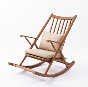 Fauteuil à bascule moderne en bois massif avec siège rembourré et fauteuil de relaxation moelleux pour salon, chambre et balcon - Product Image 4