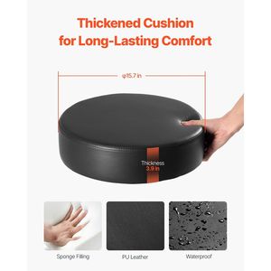 Taburete rodante de cuero PU grueso ajustable en altura con capacidad de 450 libras, silla giratoria negra para salón, hogar u oficina - Product Image 2