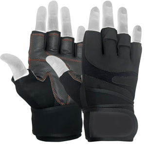 Half <b>Finger</b> Fitness Gloves Black PU Leather Neoprene Non Slip Breathable Adjustable Wrist <b>Strap</b> Gym Training Men - Product Image 6