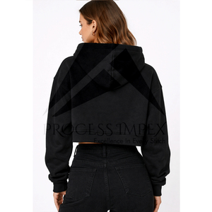 Sweat-shirt à capuche court noir pour femme, imprimé Soft Power, décontracté, en coton, avec poches, pour l'automne - Product Image 2
