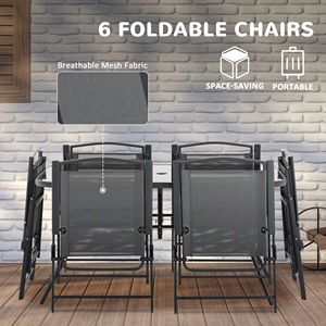 Per Outsunny 8-Piece Patio esterno nero da pranzo Set rettangolare tavolo con ombrellone e 6 sedie pieghevoli Set mobili da giardino - Product Image 4