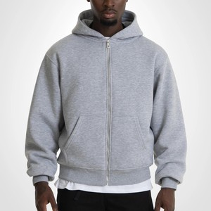 Sweat-shirts classiques d'hiver à fermeture éclair en molleton brossé de coton, vêtements décontractés, logo personnalisé, design uni, haute qualité, vintage, 450 GSM, coupe ample et carrée - Product Image 3