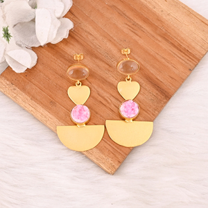 Elegantes Pendientes de Cuarzo Champán Hidro y Druzy Rosa con Engaste de Latón Bañado en Oro, Joyería Artesanal de Piedras Preciosas para Mujer - Product Image 2
