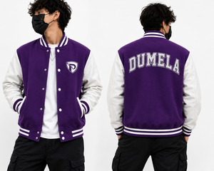 Dumela Purple <b>White</b> Varsity <b>Jacket</b> <b>Men</b> Preppy Style Button Front Letterman Bomber Autumn Outerwear - Product Image 4
