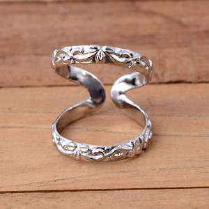 SHYAM JEWELRS Handmade 925 Sterling <b>Silver</b> Luxury Floral Scroll Arthritis Splint <b>Ring</b>-<b>Adjustable</b> Double Band Joint Support - Product Image 1