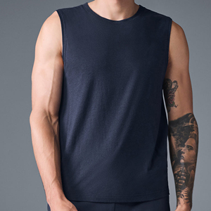 Débardeur sans manches pour homme, col rond, couleur unie, tricoté, décontracté, bleu foncé - Product Image 6