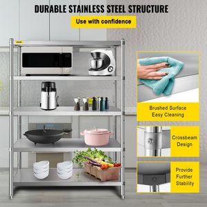 47.5x18 Inch Heavy Duty Stainless <b>Steel</b> Rack <b>Shelving</b> 5 Tier Adjustable Storage <b>Unit</b> for Commercial Office 330lb Per Shelf - Product Image 4