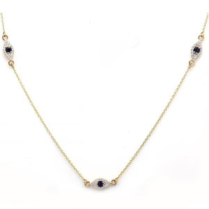 14K Blue Sapphire Evil Eye Rhodium Plated Chain Necklace - Product Image 4