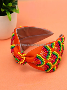 Bandeau unisexe fait main en tissu écologique, style européen et américain, avec broderie Krishna Radha et détail paon, accessoire pour cheveux - Product Image 2