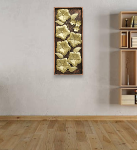 แผงศิลปะติดผนังโลหะแนวตั้งแบบเดี่ยวที่ทันสมัยมีกรอบดอกไม้สีทองประดับด้วยดอกไม้และใบไม้ - Product Image 6