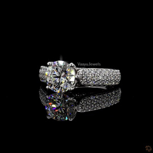 VaayuJewels Women's Round Brilliant Cut Diamond Engagement <b>Ring</b> Solid Gold Rhodium Plated Classic Style IGI Certified - Product Image 3