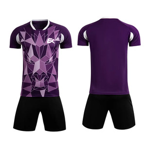 Conjunto de Camiseta de Fútbol Sublimada con Diseño Geométrico Morado para Hombre, Manga Corta, Absorbe la Humedad, Ajuste Atlético, Uniforme de Fútbol - Product Image 1