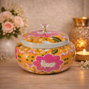 Round metal Food <b>Storage</b> <b>Container</b> With Lid Floral Design Airtight <b>Kitchen</b> Use Party Occasion - Product Image 5