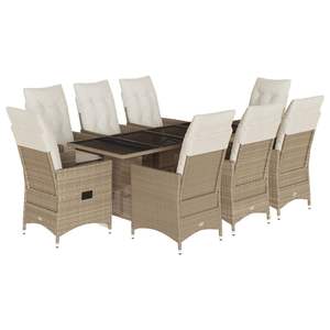Juego de comedor de patio de 9 piezas de ratán sintético beige con cojines, conjuntos de jardín - Product Image 2