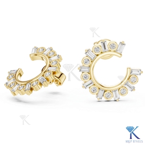Custom Lab Grown CVD Diamond Open Hoop <b>Earrings</b> Baguette Alternating 14K <b>Solid</b> Gold Fine Women Bridal Gift Jewelry - Product Image 4