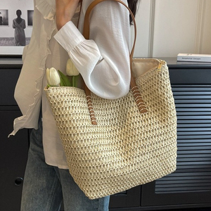 Sac à bandoulière tressé décontracté pour les <span class=keywords><strong>vacances</strong></span>, sac fourre-tout de plage en paille naturelle, cadeau de demoiselle d'honneur en gros - Product Image 2