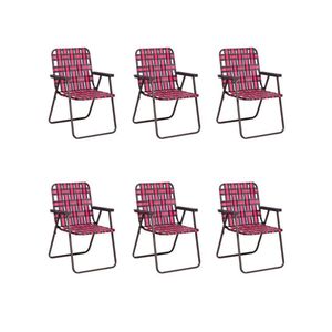 Ensemble de 6 chaises pliantes de plage pour le camping et la pelouse, chaise confortable en toile - Product Image 1