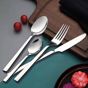 Ensemble de couverts en acier inoxydable, finition miroir haute brillance, compatible lave-vaisselle, design minimaliste, couverts de mariage - Product Image 5