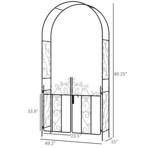 Arco da Giardino in Metallo Nero da 226,6 cm con Cancello, Elegante Arco Nuziale e Pergola per Piante Rampicanti e Rose - Product Image 6