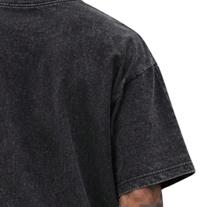 T-shirt en coton noir teint en pièce à col rond et manches courtes pour homme, coupe ample, style décontracté streetwear, taille 6XL, personnalisable - Product Image 4