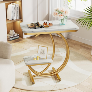 Trending Sale 2 Tier C Shape <b>Table</b> with White Marble Top <b>Sofa</b> End <b>Table</b> for Living Room, Drawing Room, Office Coffee <b>Table</b> - Product Image 3