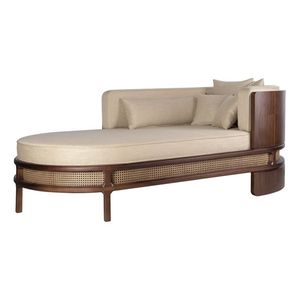 Modern Solid Teak Wood <b>Cane</b> Chaise Lounge <b>Sofa</b> with Upholstered Seat Luxury Wooden Daybed for Living Space - Product Image 1