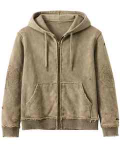 เสื้อฮู้ดซิปสีกากีแบบวินเทจ ยี่ห้อ Manufacturer ตกแต่งลายปักใยแมงมุม สไตล์สตรีทแวร์ - Product Image 6