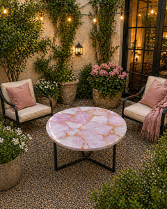 Pink Rose Quartz Coffee <b>Table</b> <b>Top</b> Modern Living Room Furniture Round Luxury Stone <b>Top</b> for Home <b>Decor</b> - Product Image 1