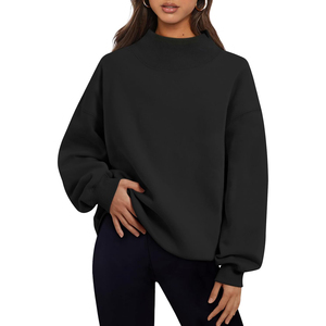 2026 Premium Quality Women's Oversized <b>Stand</b> Collar Sweatshirt Solid Color <b>Drop</b> Shoulder Long Sleeve Knitted Cotton Autumn Wear - Product Image 1