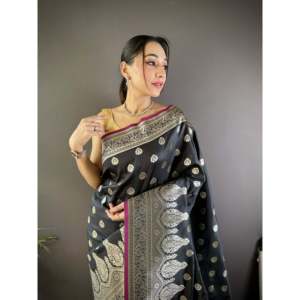Sari de Seda Lichi Vaishali Banarasi - Sari Tradicional Tejido a Mano - Product Image 5