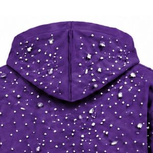 เสื้อฮู้ดซิปสีม่วงเข้มประดับมุก เสื้อแจ็คเก็ตสตรีทแวร์ตกแต่งมุก เสื้อสเวตเชิ้ตแขนยาวมีฮู้ดพร้อมกระเป๋าหน้า - Product Image 4