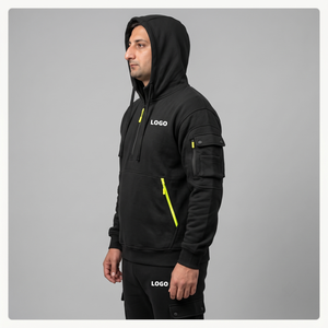 OEM Customizable Athletic Wear for Men Cotton Fleece <b>Techwear</b> Half Zip Tactical Jogger Set XS Solid Windproof Blank Sweatsuit - Product Image 3