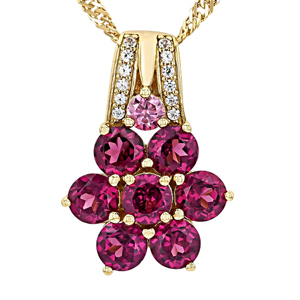 Gold Plated <b>Flower</b> Pendant Necklace With Pink Crystal Rhinestones Round Brilliant Cut Women's Classic <b>Box</b> Chain - Product Image 1