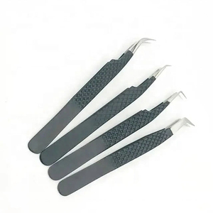 Pince à épiler pour cils en acier inoxydable, haute précision, courbée à 90 degrés, forme en L, noir mat, pour extensions de cils - Product Image 3
