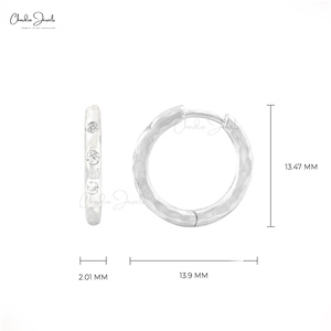 Pendientes de Aro Hechos a Mano en Plata de Ley 925 con Acabado Pulido y Circonita Blanca Redonda de 1.50MM a Precio de Fábrica - Product Image 2
