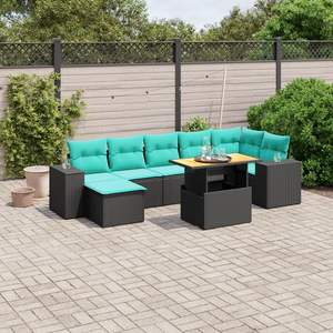 Set di divani da giardino in polyrattan nero da 8 pezzi con cuscini, eleganti mobili da esterno - Product Image 1