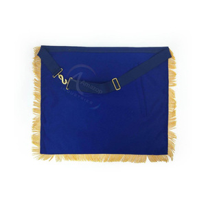 Tablier de Maître Ancien de la Loge Bleue, en satin brodé blanc et bleu roi, avec ceinture réglable, fabricant OEM - Product Image 5