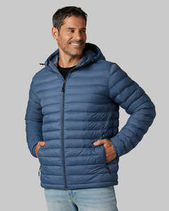 Veste matelassée à capuche pour homme, bleue, hiver, décontractée, coupe-vent, rembourrage en polyester, fermeture éclair, coupe régulière - Product Image 1