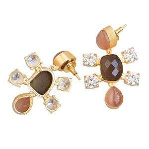 ต่างหูห่วงทองเหลืองแบบหนา ประดับด้วยเพทายธรรมชาติและหินออร์แกนิก ผิวทองเหลืองแบบด้าน สไตล์แฟชั่นล้ำสมัย พรีเมียม พร้อมสำหรับการขายแบบ B2B - Product Image 2