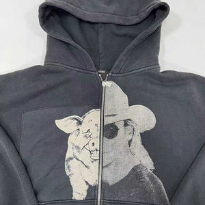 Sweat à capuche zippé noir à motifs pour homme 2026 |   Veste à capuche en molleton coton/spandex |   Broderie personnalisée OEM de haute qualité pour l'automne - Product Image 2