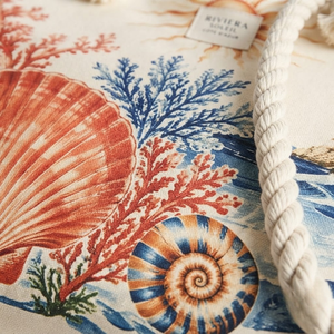 Sac fourre-tout de plage écologique à imprimé coquillages, réutilisable, grande capacité, sac à bandoulière, poignée en corde, fermeture éclair, pour femmes - Product Image 5